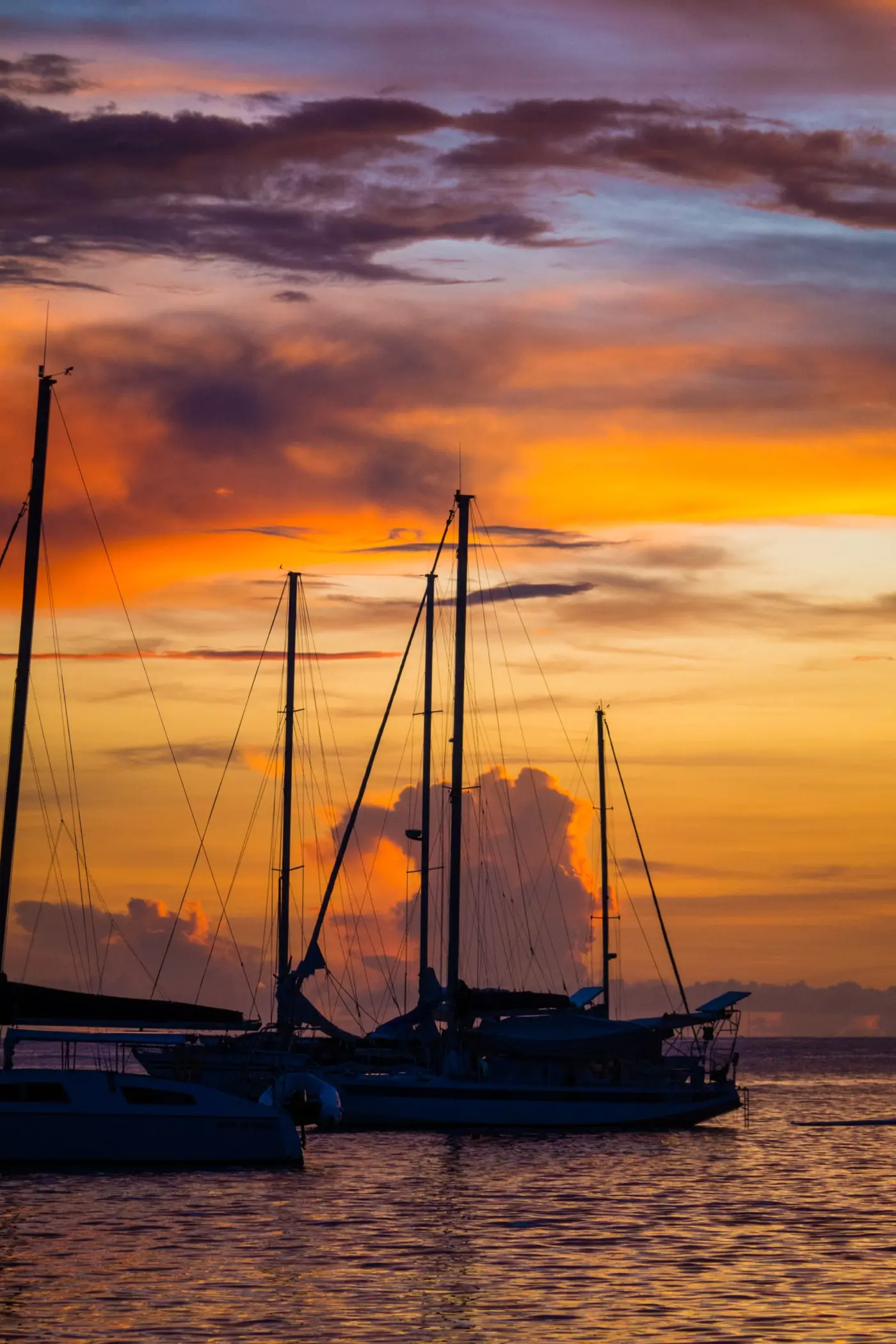 Voiliers au coucher du soleil à Baie-Mahault, Guadeloupe